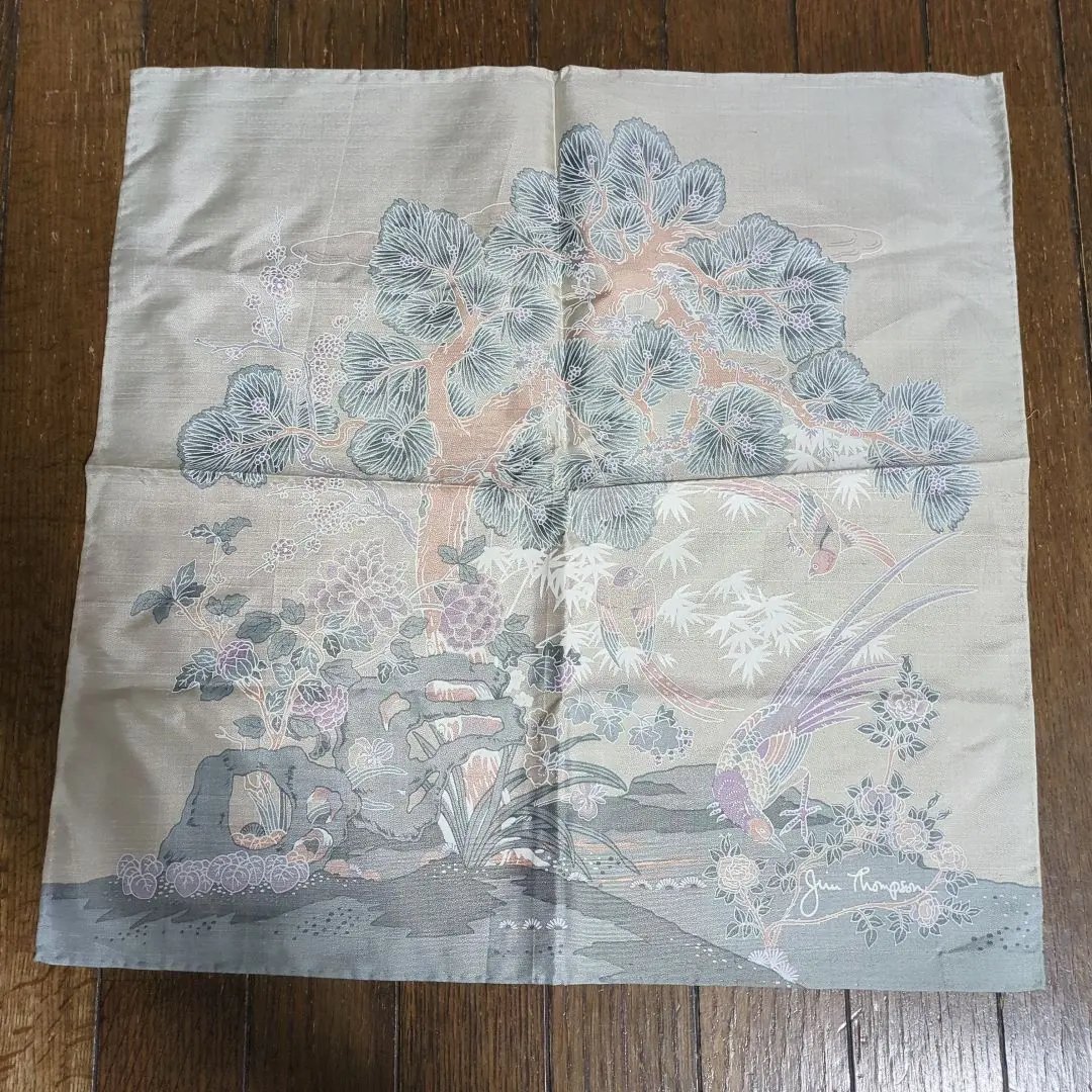 Thumbnail of Jim Thompson Bird and Floral Landscape Design Handkerchief 40cm