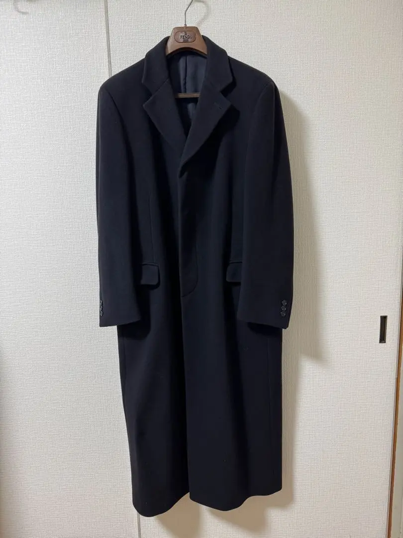 FENDI チェスター　ロングコート 美品□FENDI/フェンディ ロゴボタン付き ウール100％ チェスター