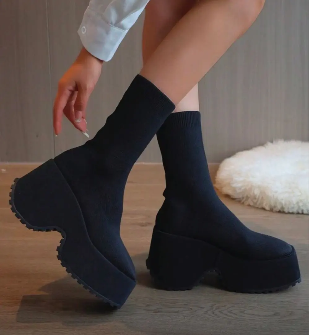 Thumbnail of Platform sole sock boots for autumn and winter