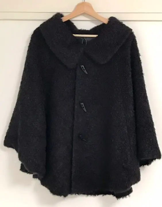 Thumbnail of IKS collection Ring Knit Semi-Roll Collar Poncho BK