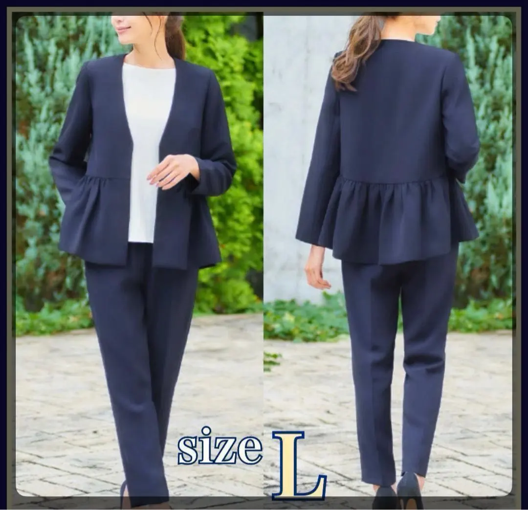 Thumbnail of Peplum Pant Suit Set Formal Suit Body-Shaping Navy L