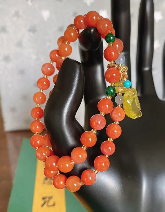 Thumbnail of Natural Stone Nan Hong Agate (Tomato Red) Bracelet (Number B464)