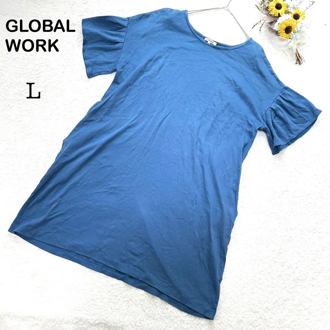 Thumbnail of GLOBAL WORK Frill Sleeve T-shirt Dress, Blue