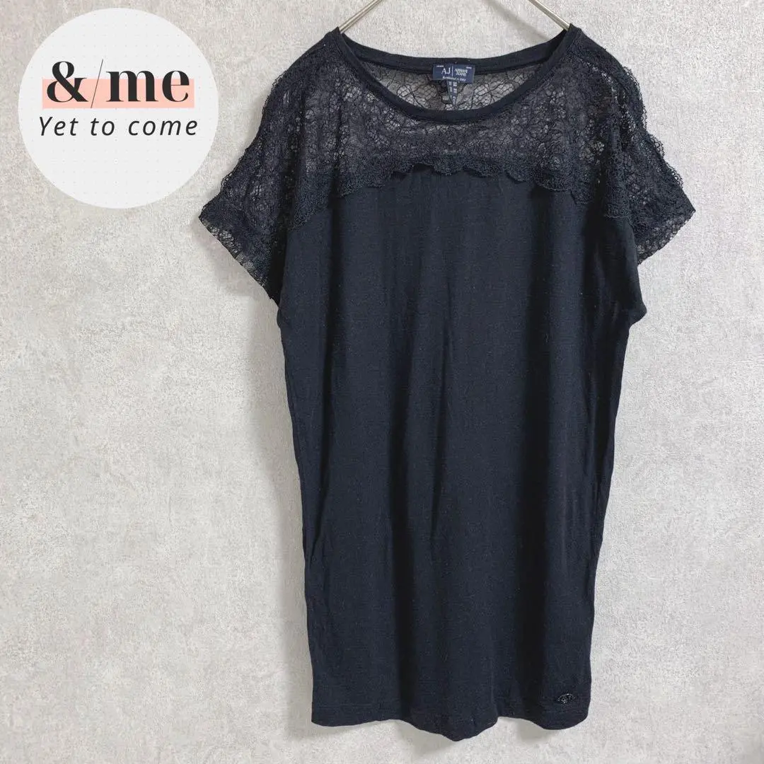 Thumbnail of Armani Jeans Short Sleeve Cut & Sew Tunic, Lace Trim, Cashmere Blend, Black