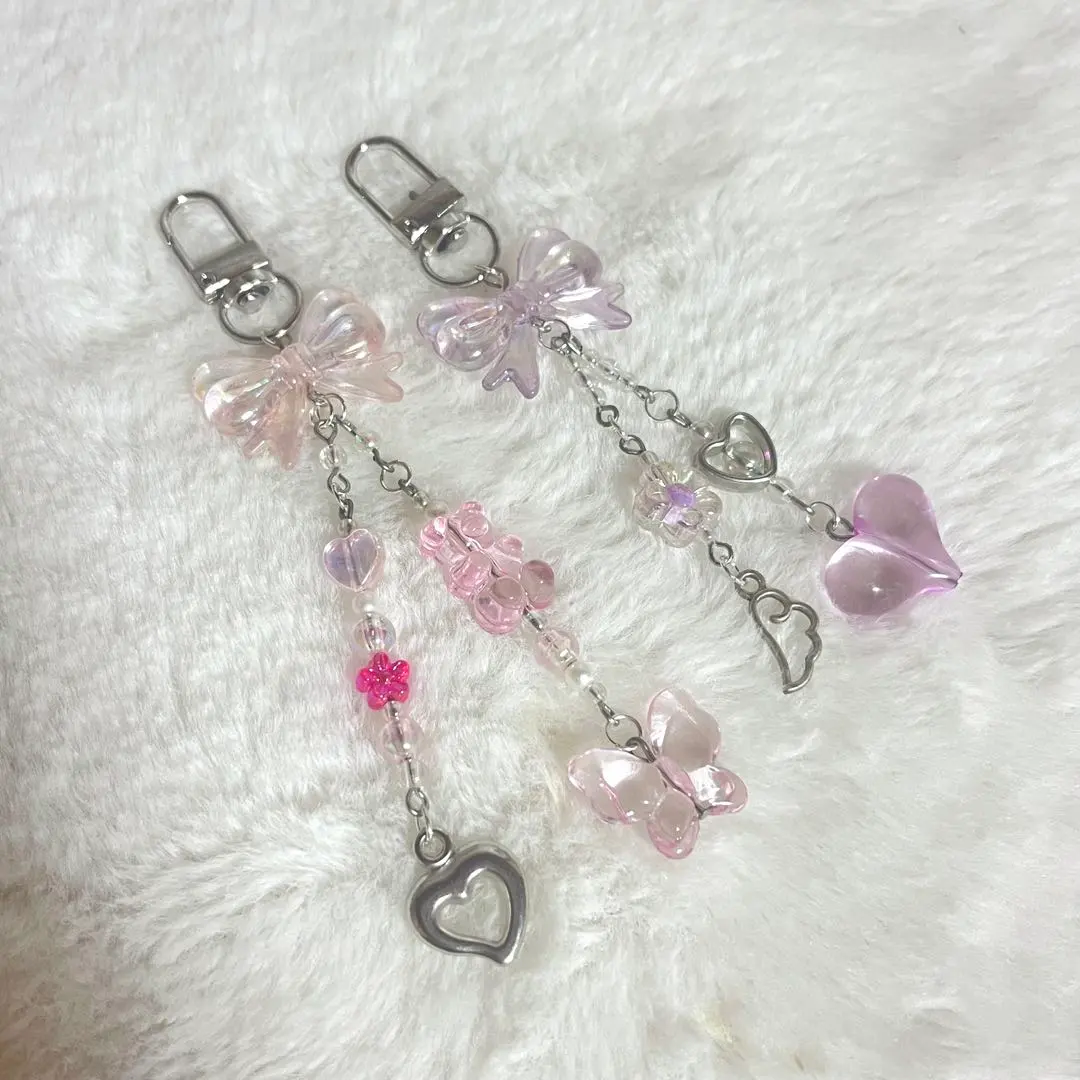 Thumbnail of Beaded Keychains, Pink and Purple Set