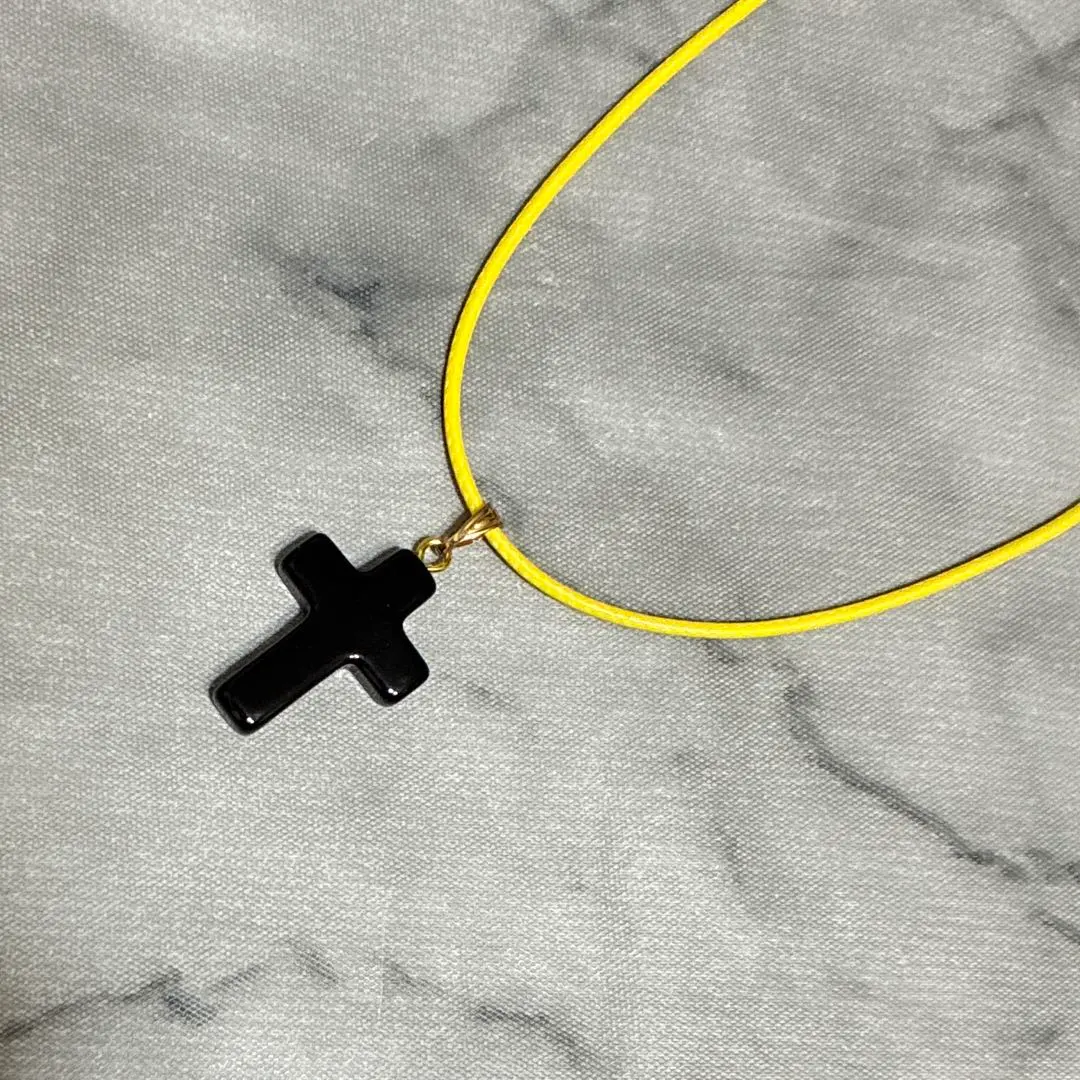 Thumbnail of Black Cross Necklace Rope Chain Yellow y2k