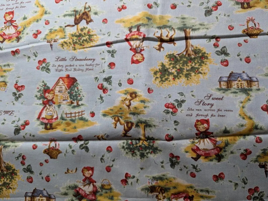 Thumbnail of Fabric: Little Red Riding Hood, Strawberries, Lecien, Approximately 105cm x 48cm, Light Blue