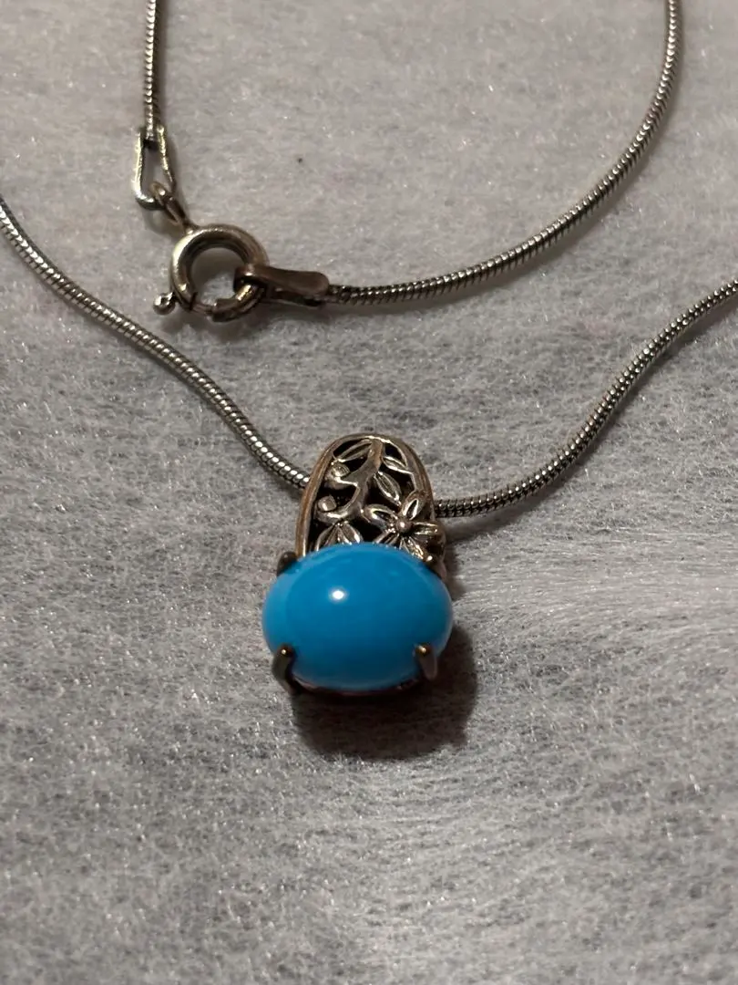 Thumbnail of Turquoise Floral Pattern Silver Necklace