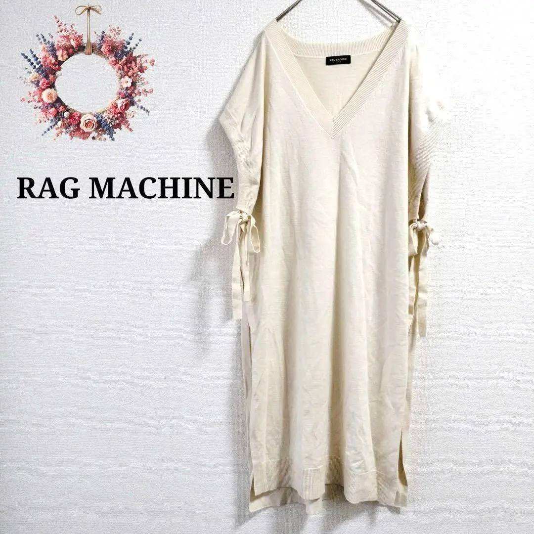 Thumbnail of Rag Machine ◇ Knit Dress Long Gilet Side Ribbon Gown V-neck M