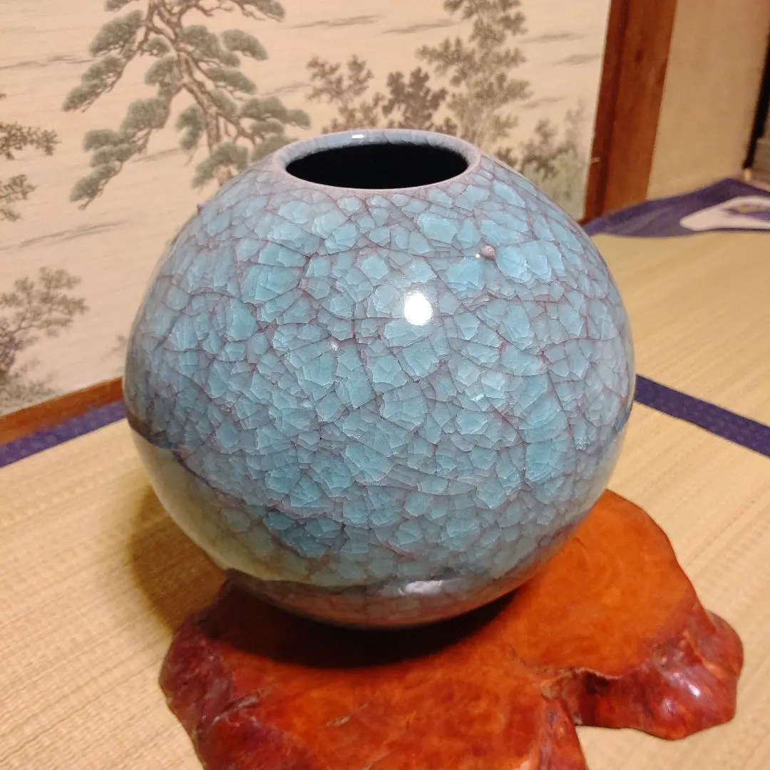 精華 花生 貫入 陶芸 壺 骨董 青嵐 青磁 花器 花入 花生 飾壷 00260-01.jpg?v=1741941218