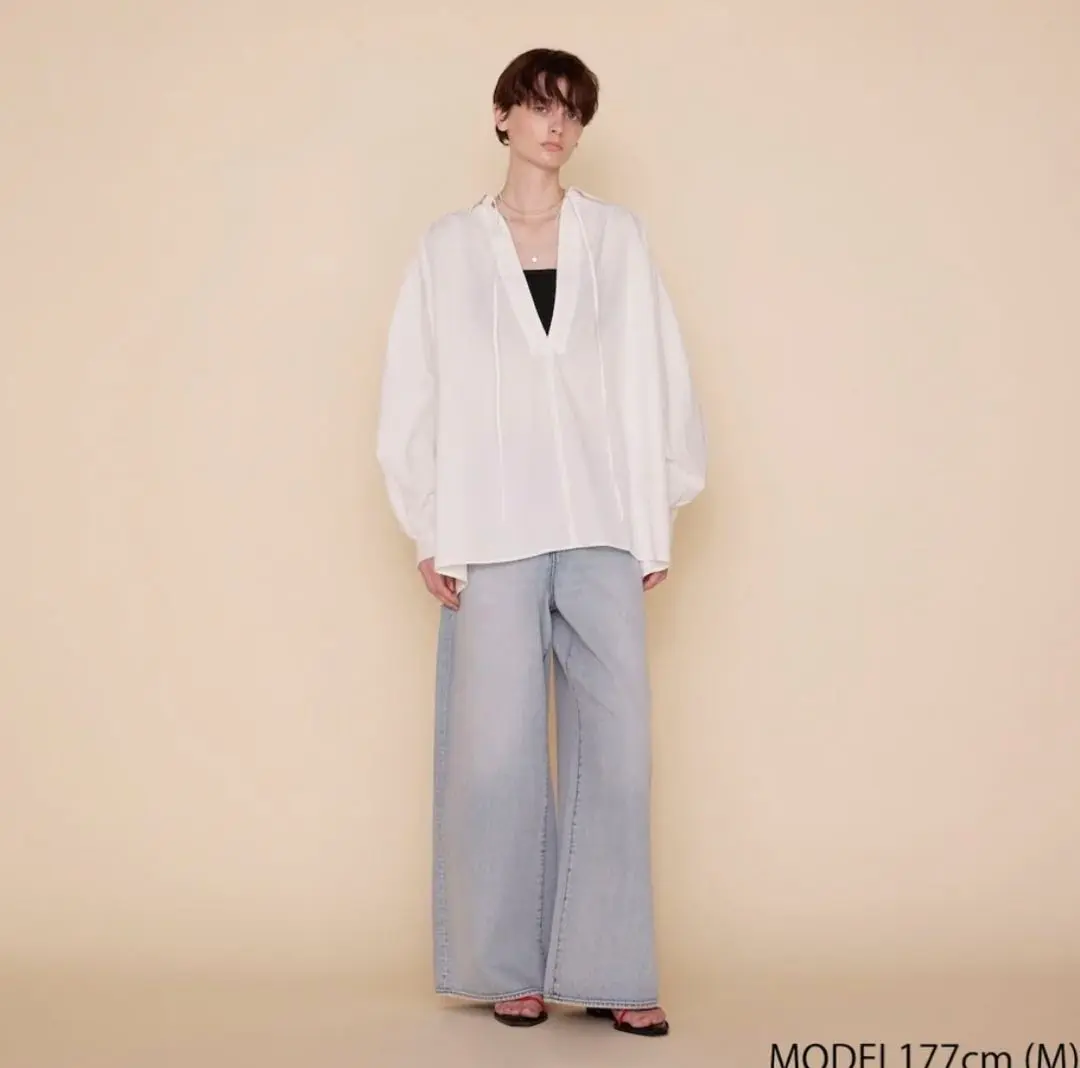 searoomlynnコットンWASH Vカットプルオーバーシャツ ホワイトS Cotton Washプルオーバーチュニックシャツ
