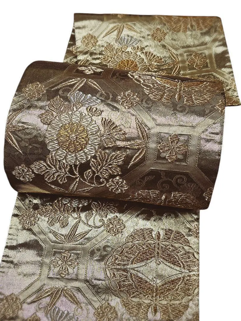 Thumbnail of A8 Obi Belt - Beautiful Condition - Gold Thread Weave - Gold - Floral Pattern - Silk