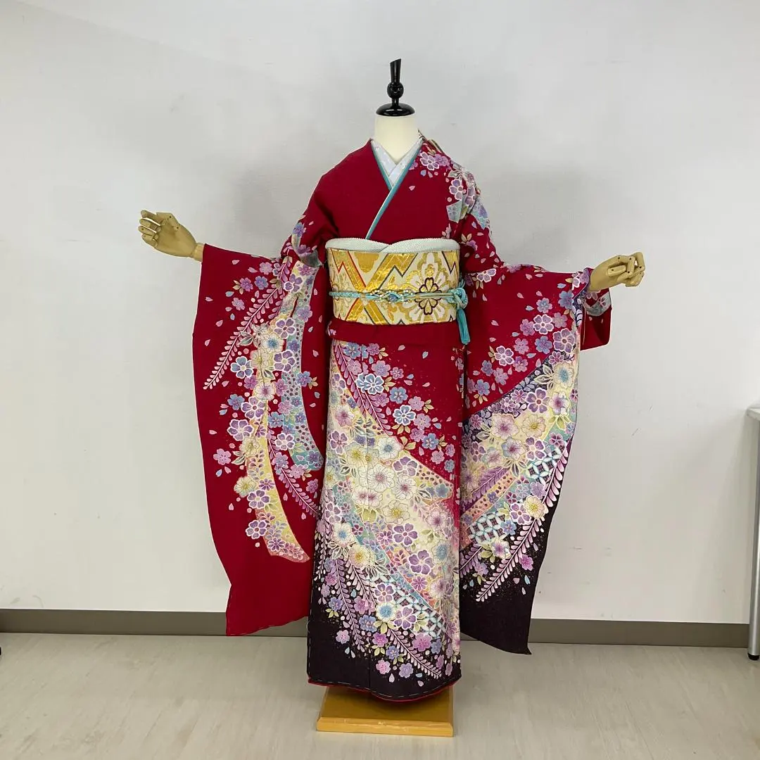 正絹振袖10件全套組 紅色 辻花紋樣 新品未縫製品 附帶縫製 的縮圖