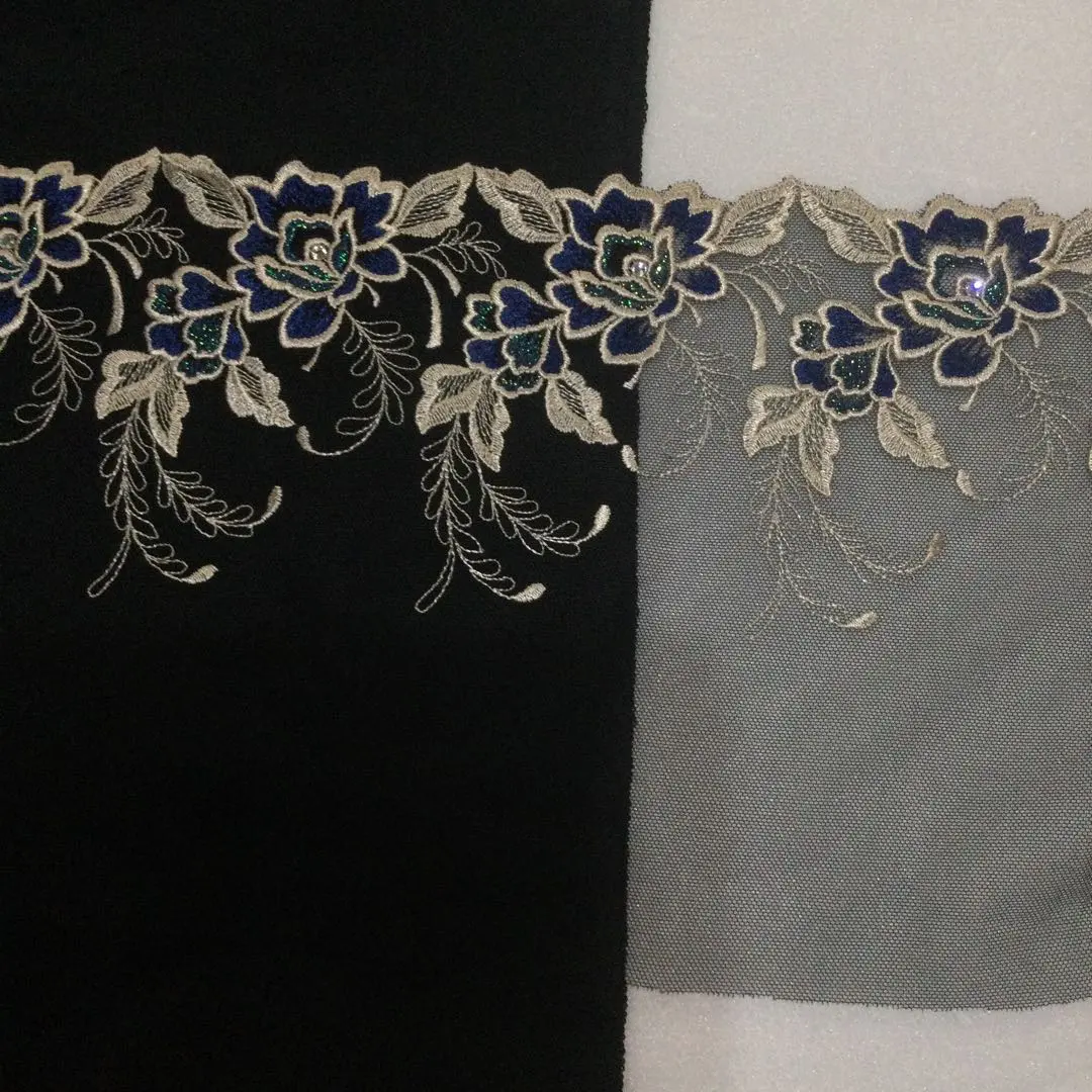 Thumbnail of Tulle lace, black, rainbow glitter flower embroidery, 1.5m