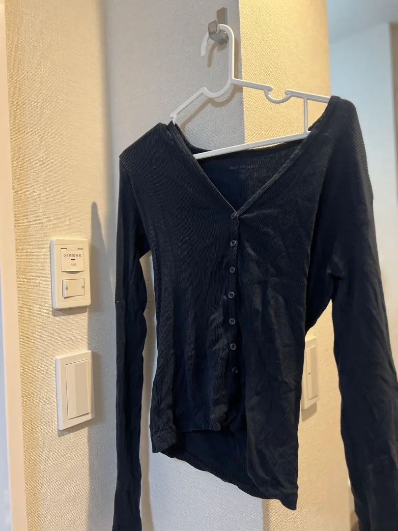 Thumbnail of Brandy Melville Dark Blue V-Neck Long Sleeve Shirt