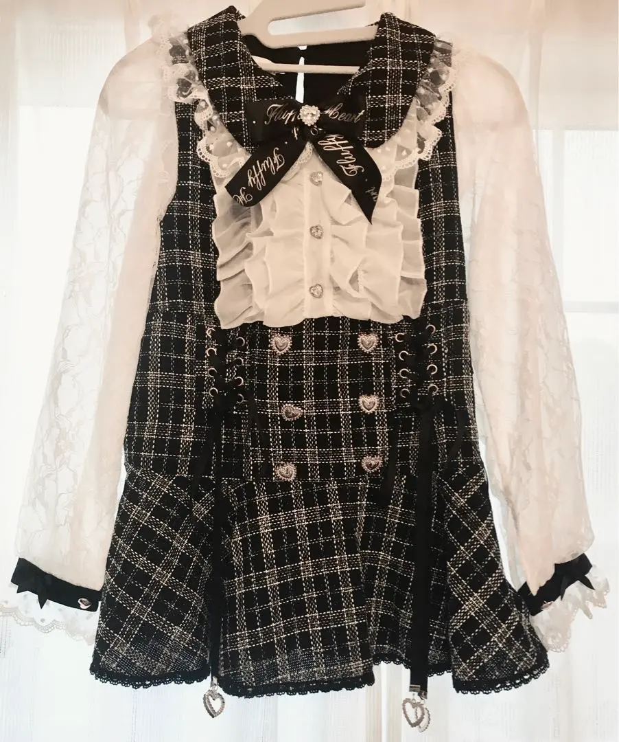 Thumbnail of Long Sleeve Message Ribbon Tweed Set Up - Black, Ryousangata, Zangyokei