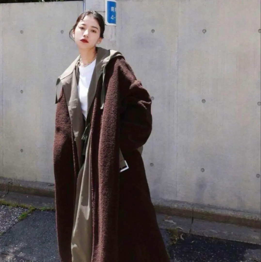 美品！CLANE　オーバーロングモッズコート　カーキ　FREE　ワイドシルエット CLANE - オーバーサイズモッズコート - OVER SIZE MODS COAT