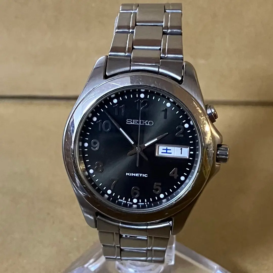 完動 SEIKO KINETIC チタンSCUBA 5M63-0B40 灰文字盤 Seiko 5M63-0B40 Titanium Air Divers 200m Day Date Kinetic