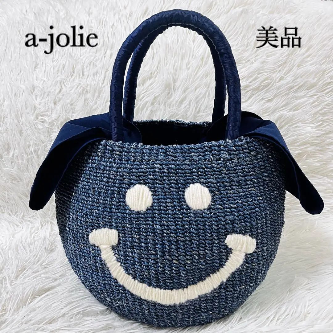 未使用品 a-jolie スマイルカゴバッグ ハンドバッグ イエロー タグ付き a-jolie アジョリー かごバッグ かご スマイルかごバッグ