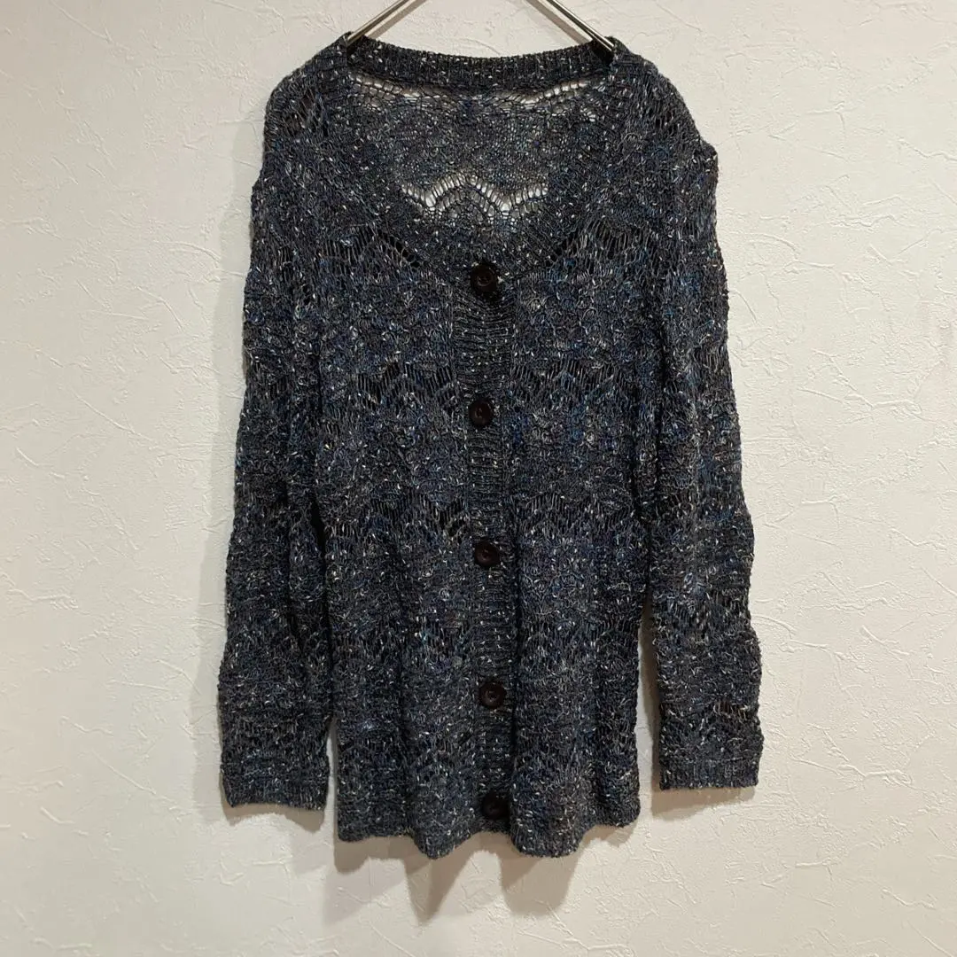 Thumbnail of JUNE BRIDE Lame Yarn See-Through Knit Cardigan, Purple / V-Neck, Open Front