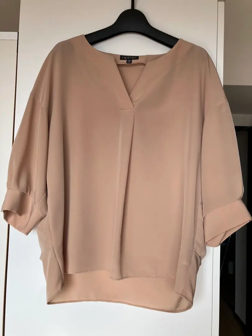 Thumbnail of INDIVI Beige V-neck Short Sleeve Blouse