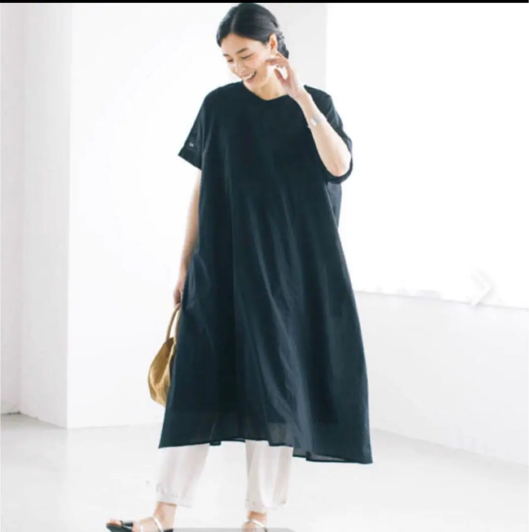 Thumbnail of Scandinavian Lifestyle Goods Store: V-neck Dress with Embroidered Cuffs, Black