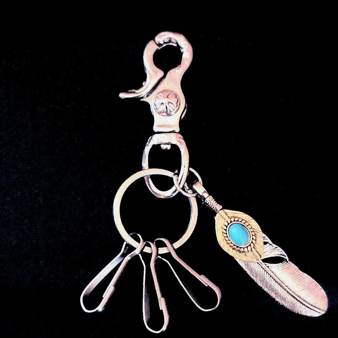 Thumbnail of Brass & Stainless Steel Brass Silver Turquoise Feather Lever Key Holder