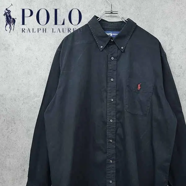 Thumbnail of 90s Polo Ralph Lauren Embroidered Pony Long Sleeve Shirt Black XL Vintage