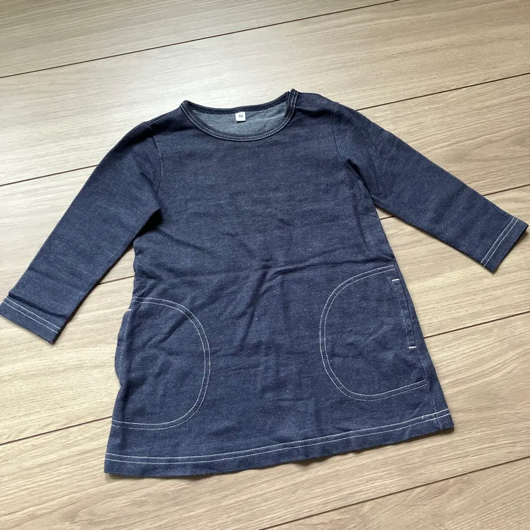 牛仔風針織 長袖 連衣裙 90 女童 的縮圖