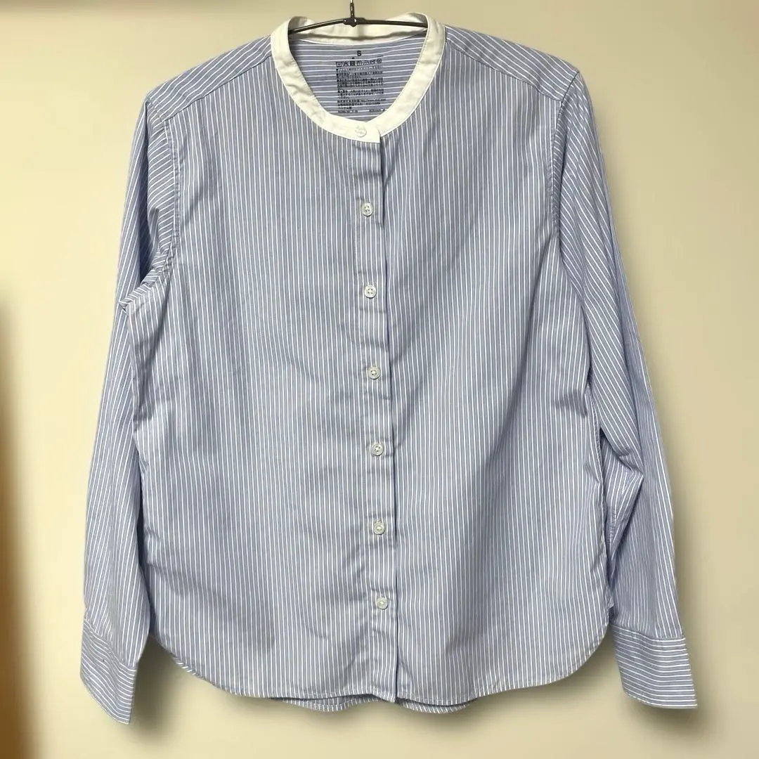 Thumbnail of MUJI Stand Collar Striped Shirt, Light Blue, Size S, 100% Cotton