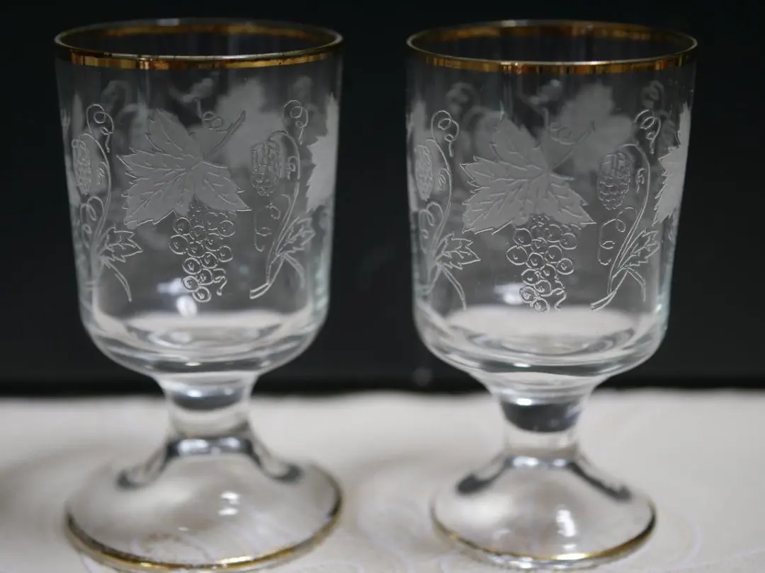 葡萄蝕刻玻璃 古董迷你玻璃杯・烈酒杯 2 客組 的縮圖