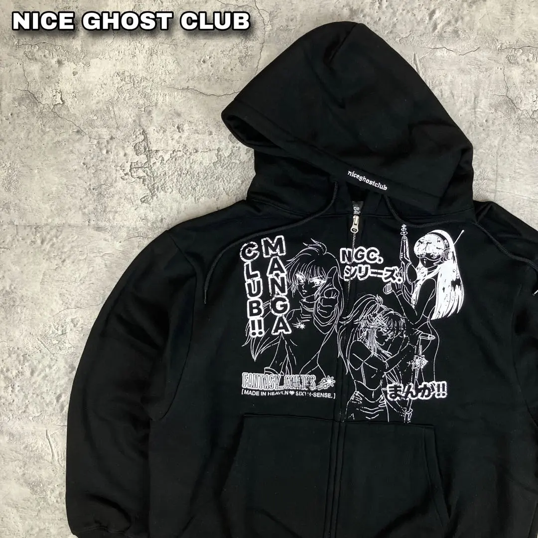 Thumbnail of Nice Ghost Club Zip-up Hoodie, Made in Korea, Vintage, Manga, Black, Oversized