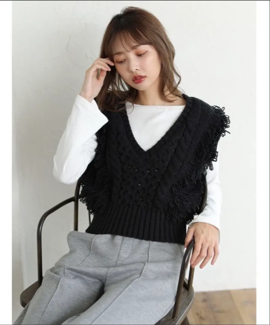 Thumbnail of fifth Fringe Knit Vest - Black