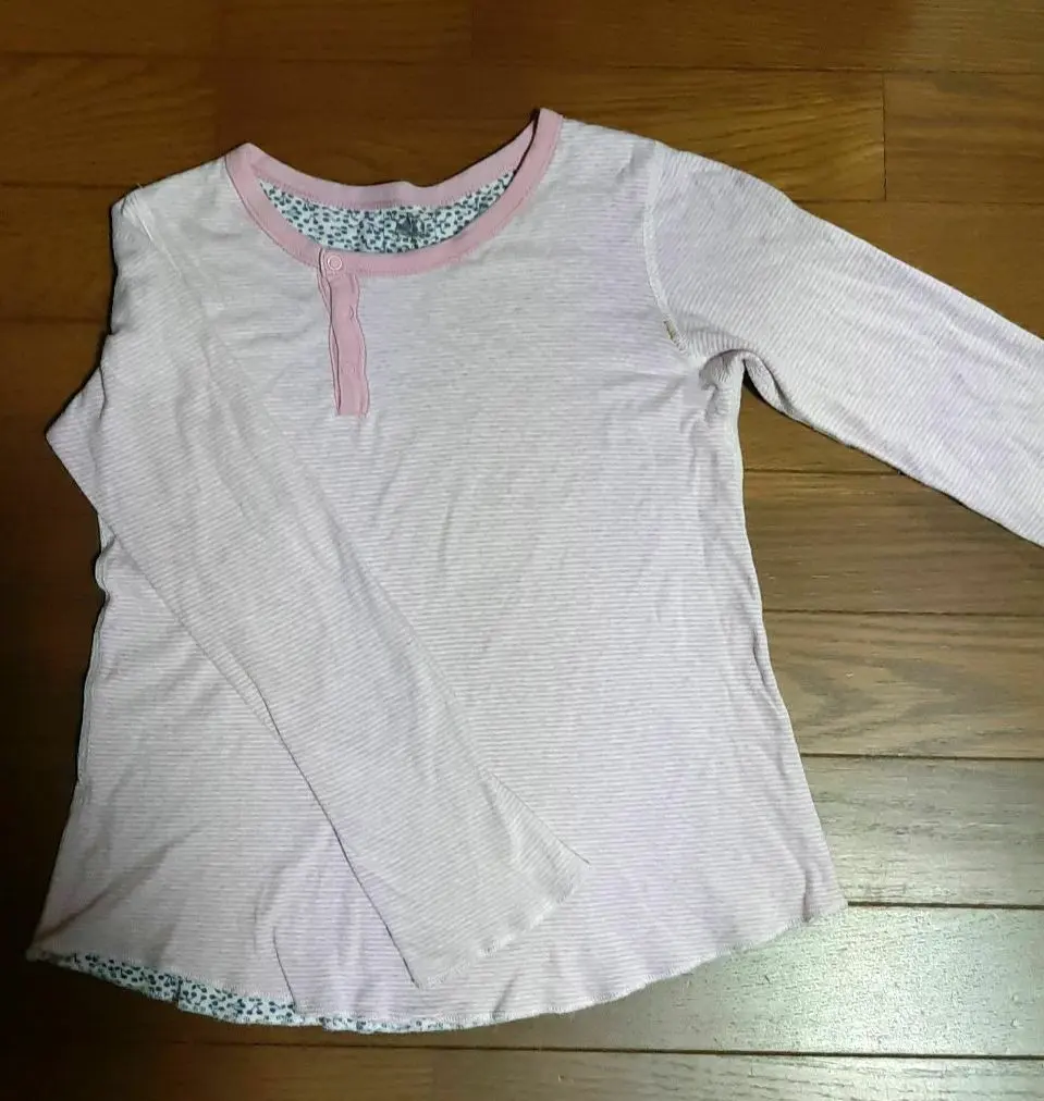 Thumbnail of Petit Bateau pink striped reversible long-sleeved cut-and-sew top, size 120