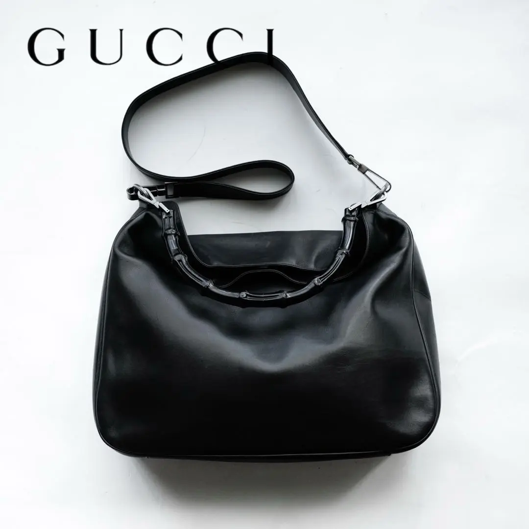 GUCCI 竹節手柄黑色皮革包 的縮圖