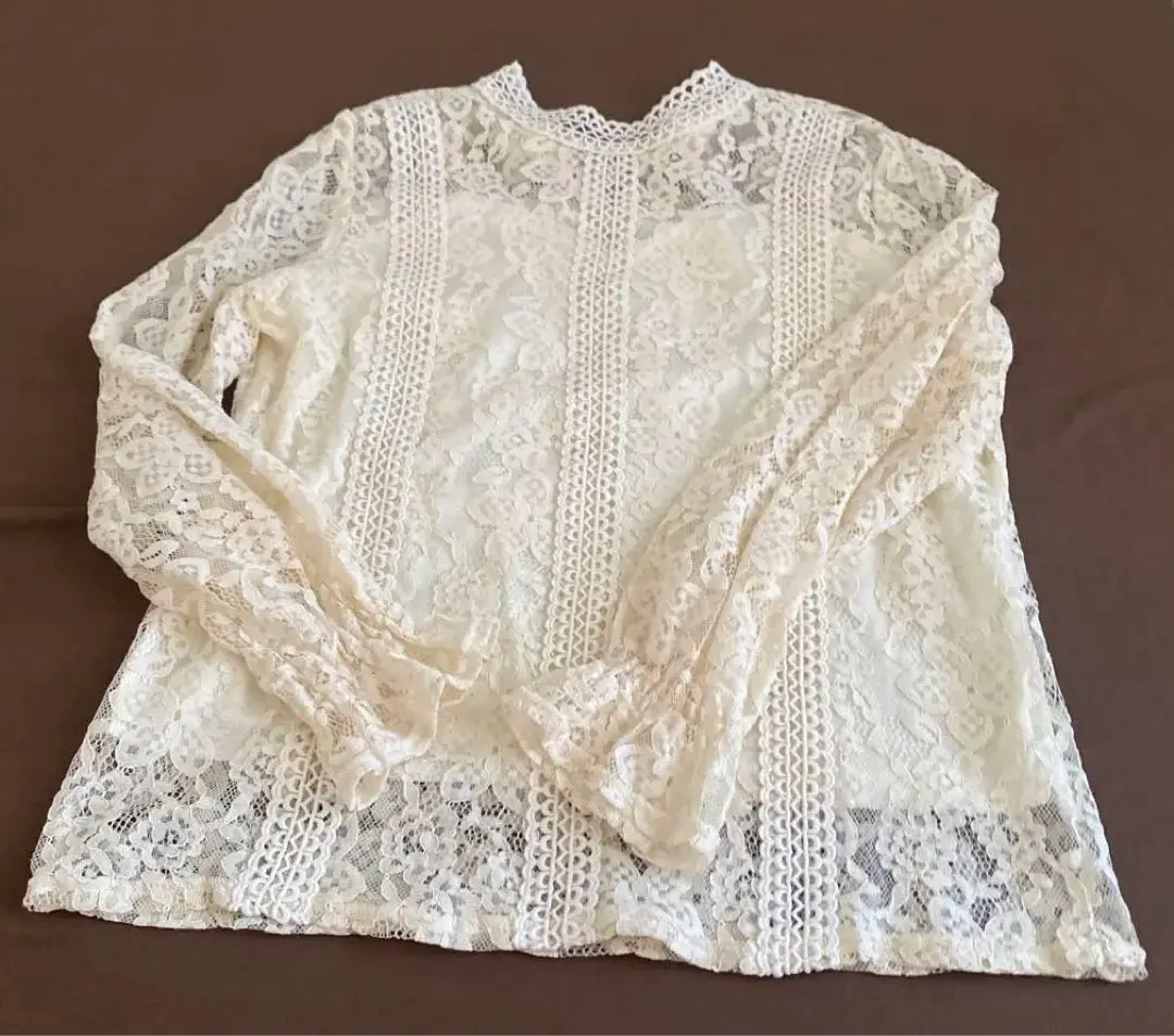 Thumbnail of Dholic Ivory Lace High Neck Long Sleeve Blouse