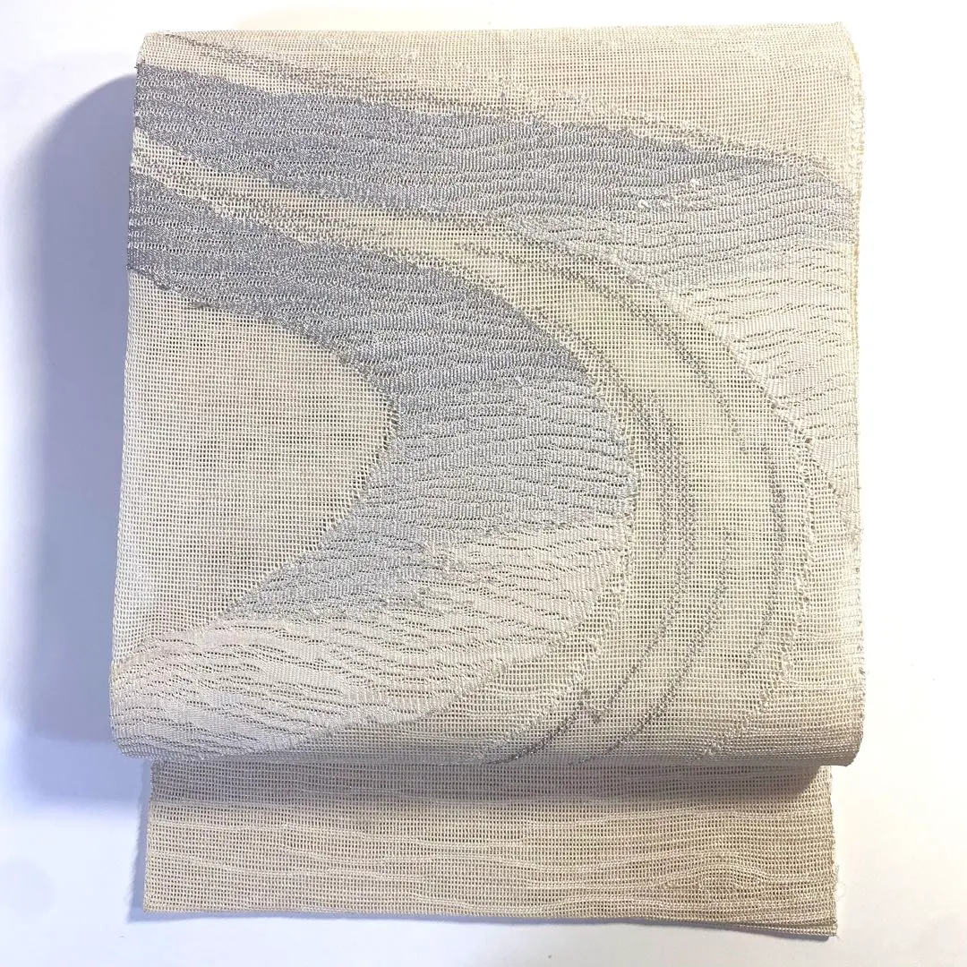 Thumbnail of 5k1900 Nagoya obi, silk, summer obi, summer wear, coarse gauze, white, silver, patterned, Japanese clothing, kimono