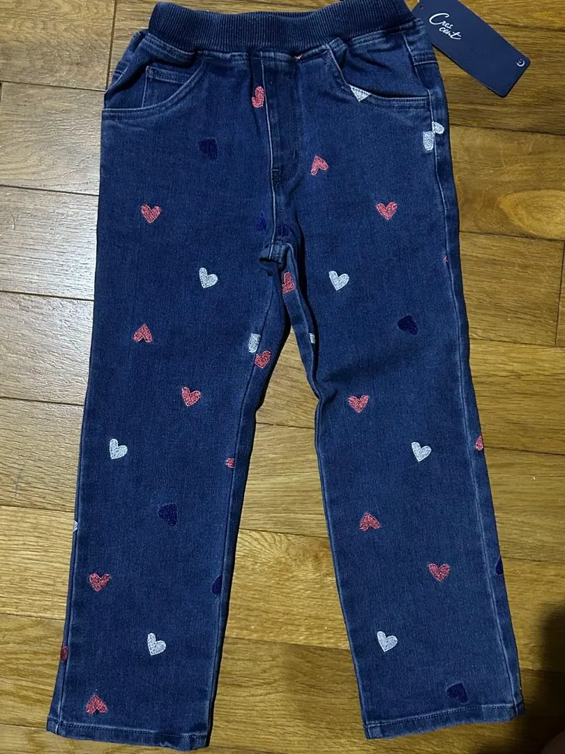 Thumbnail of Heart-pattern embroidered denim pants, 110cm