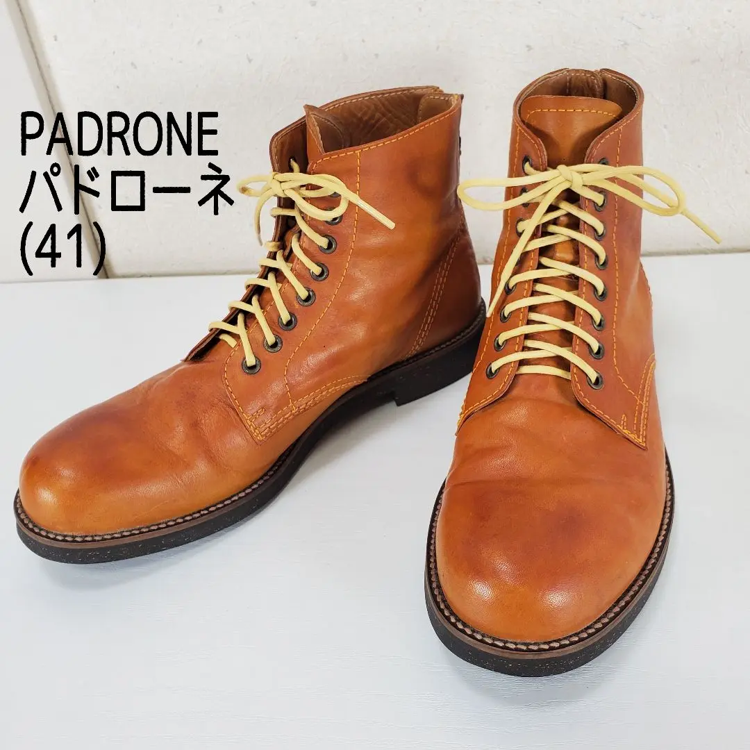 PADRONE　パドローネ　レースアップブーツ　バックジップ　41　牛革 PADRONE ブーツ パドローネ / LACE UP BOOTS with BACK ZIP
