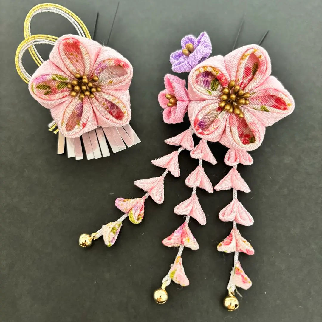 七五三髮飾 髮簪 銀箔 粉色 女孩 5歲 7歲 日本髮 和服 浴衣 的縮圖