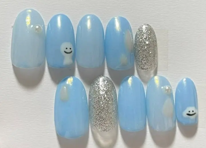 ネイルチップ紫陽花梅雨3Dてるてる坊主ニュアンスオーロラ985 ネイルチップ紫陽花梅雨3Dてるてる坊主ニュアンスオーロラ985