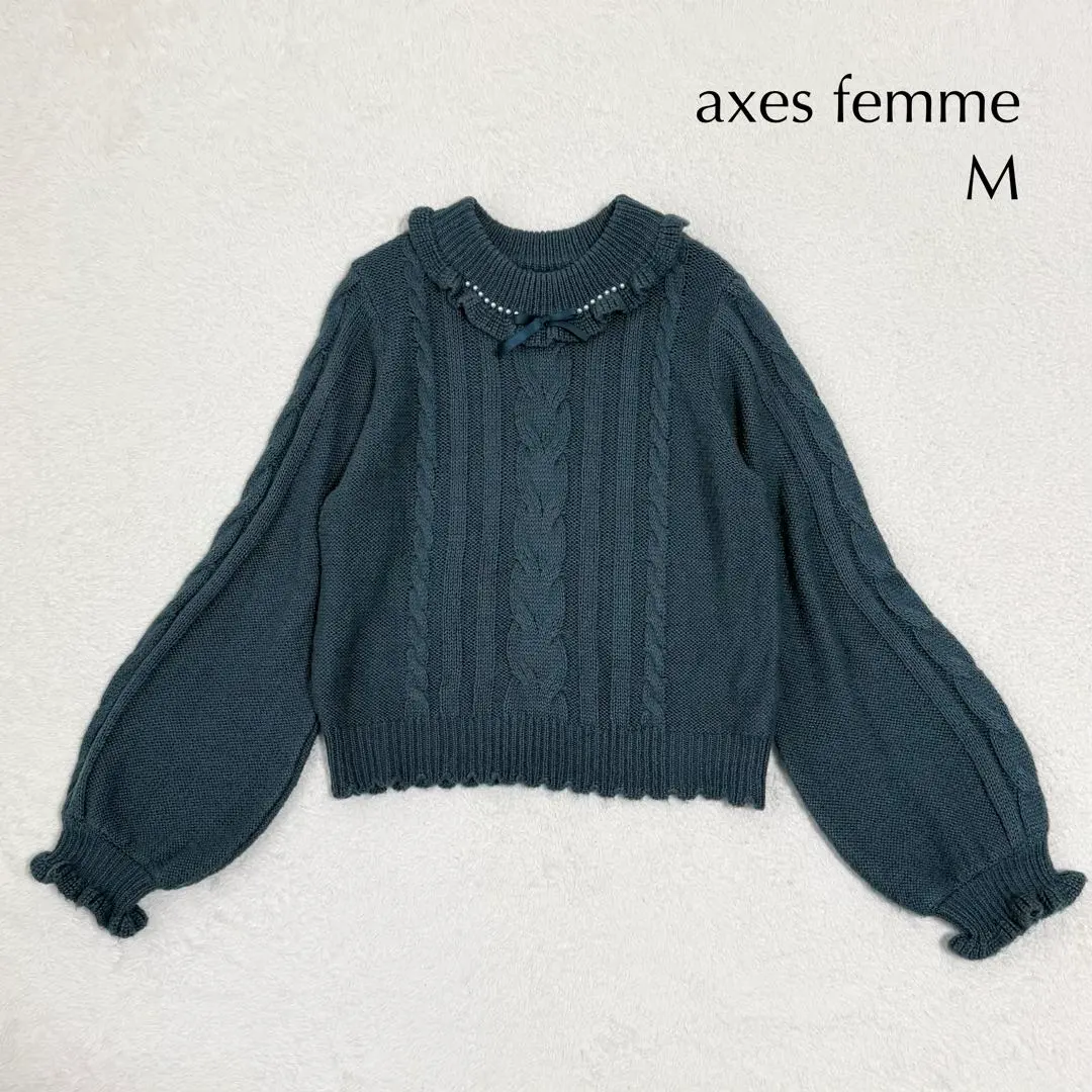 Thumbnail of axes femme Long Sleeve Knit with Pearl Ribbon Design, Volume Sleeves, Size M