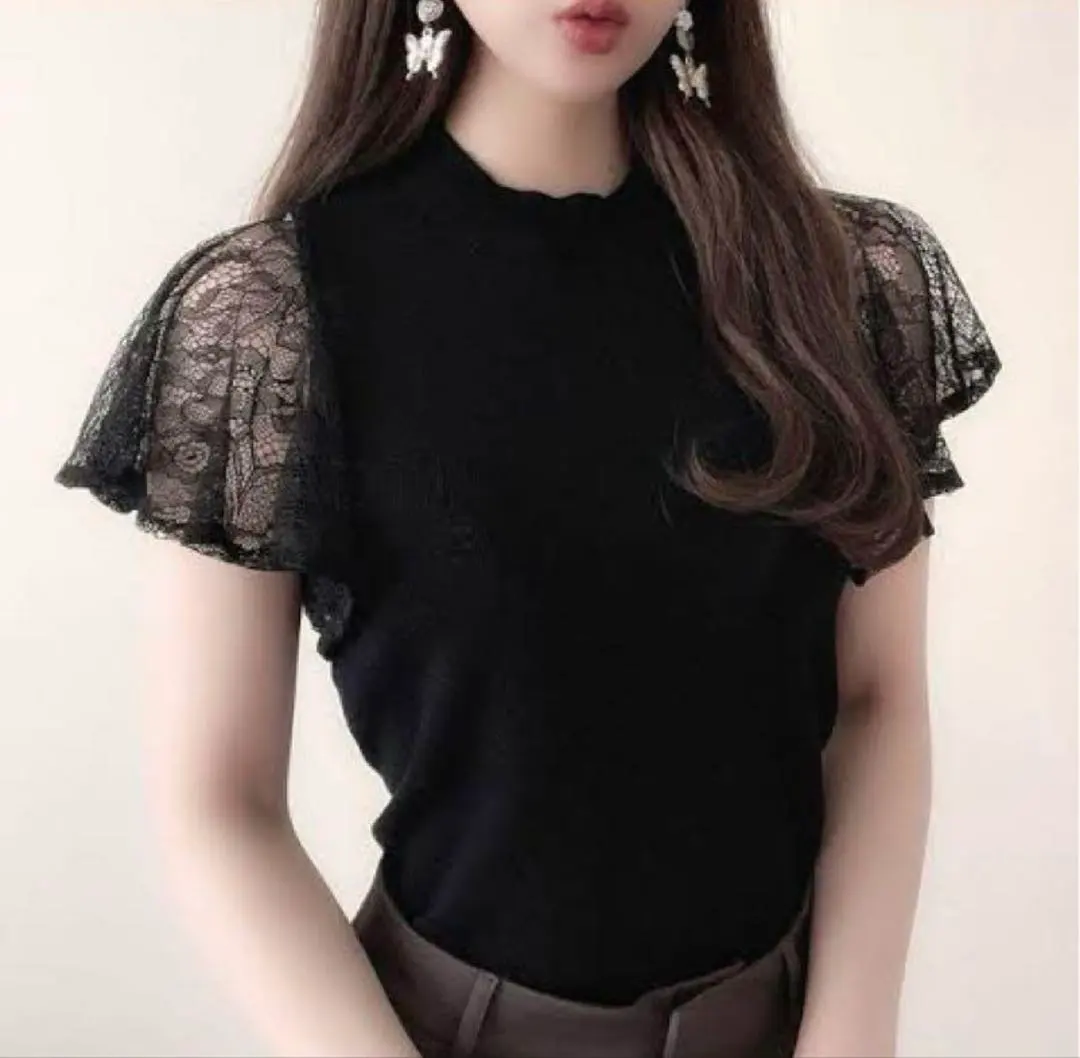 Thumbnail of Lace Sleeve Knit Top [mb1554]