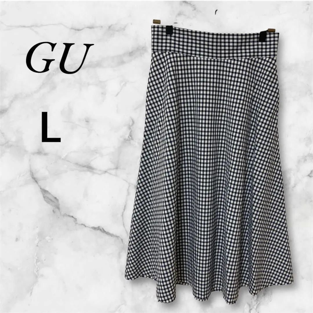 Thumbnail of GU Flare Skirt Midi Length No Elastic Waist L Navy Check Pattern