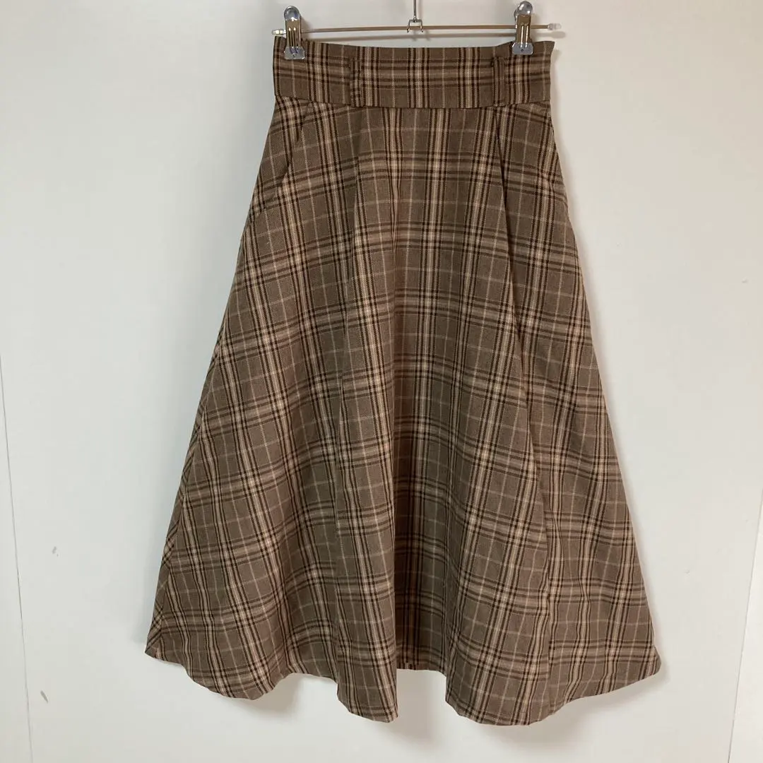 Thumbnail of Majestic Legon Brown Check Flare Skirt Knee Length