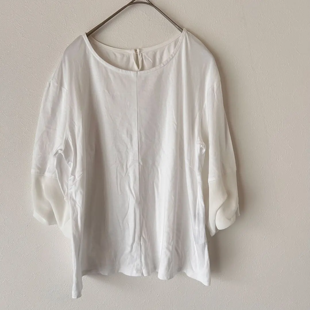 Thumbnail of Reflect Crew Neck Cut and Sew, Three-Quarter Sleeves, Different Material at Cuffs, Elegant Casual, Women's