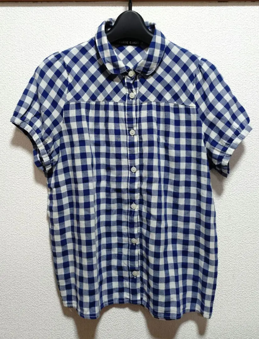 Thumbnail of FRANTIC CANDY Short Sleeve Shirt Blue Check 100% Cotton