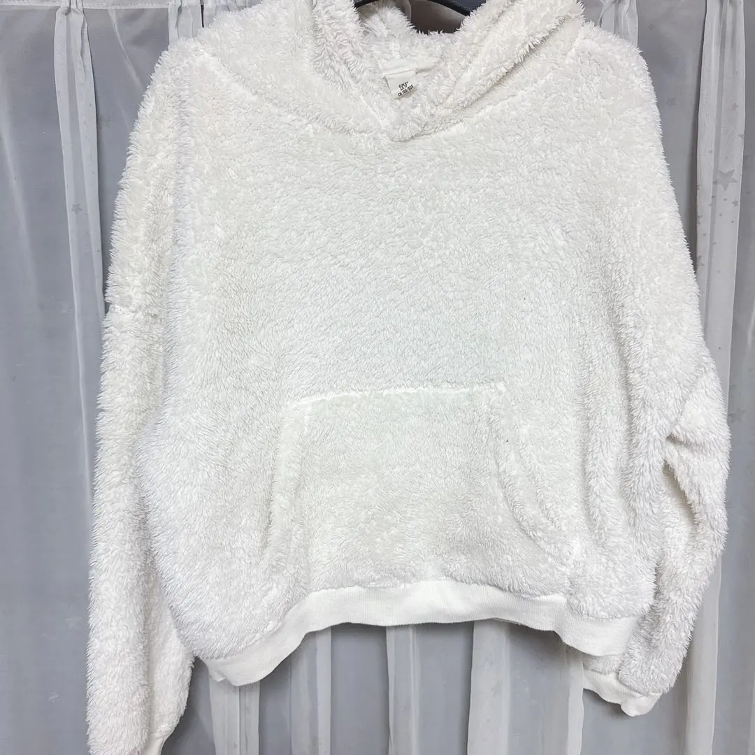 Thumbnail of White fleece cropped hoodie, fluffy hoodie, white hoodie