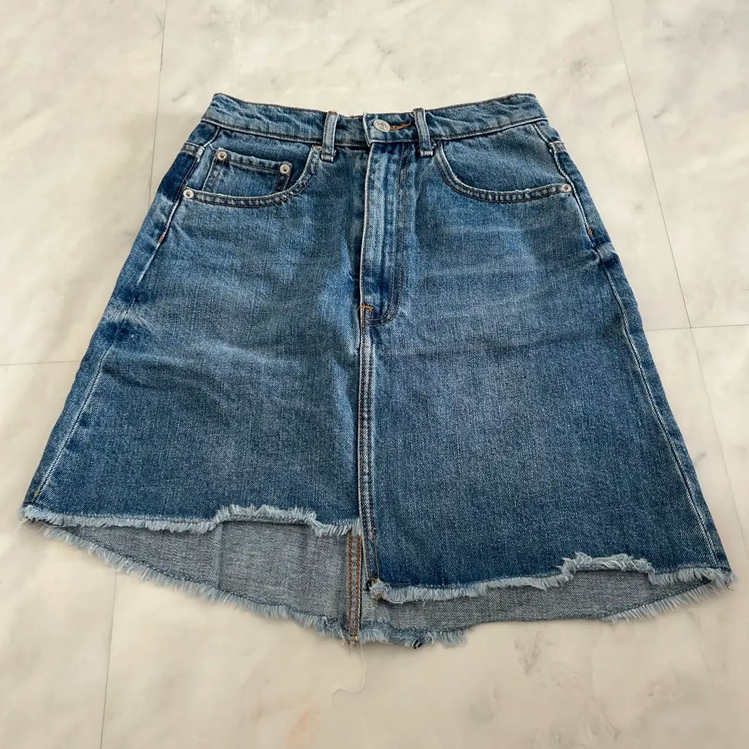Thumbnail of ZARA WOMAN Denim Skirt Blue Fringe Hem