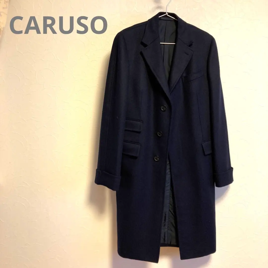 CARUSO ネイビー ダブルブレスト チェスターコート